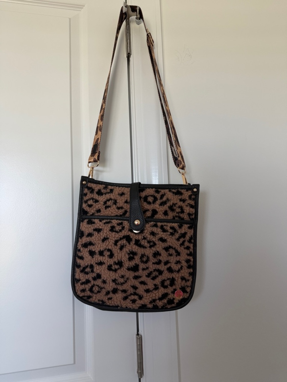 Simply Southern Leopard Print Faux Fur Shoulder Bag - Brown/Black